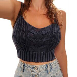 American Eagle Crochet Knit Cropped Tank Navy Blue Size M